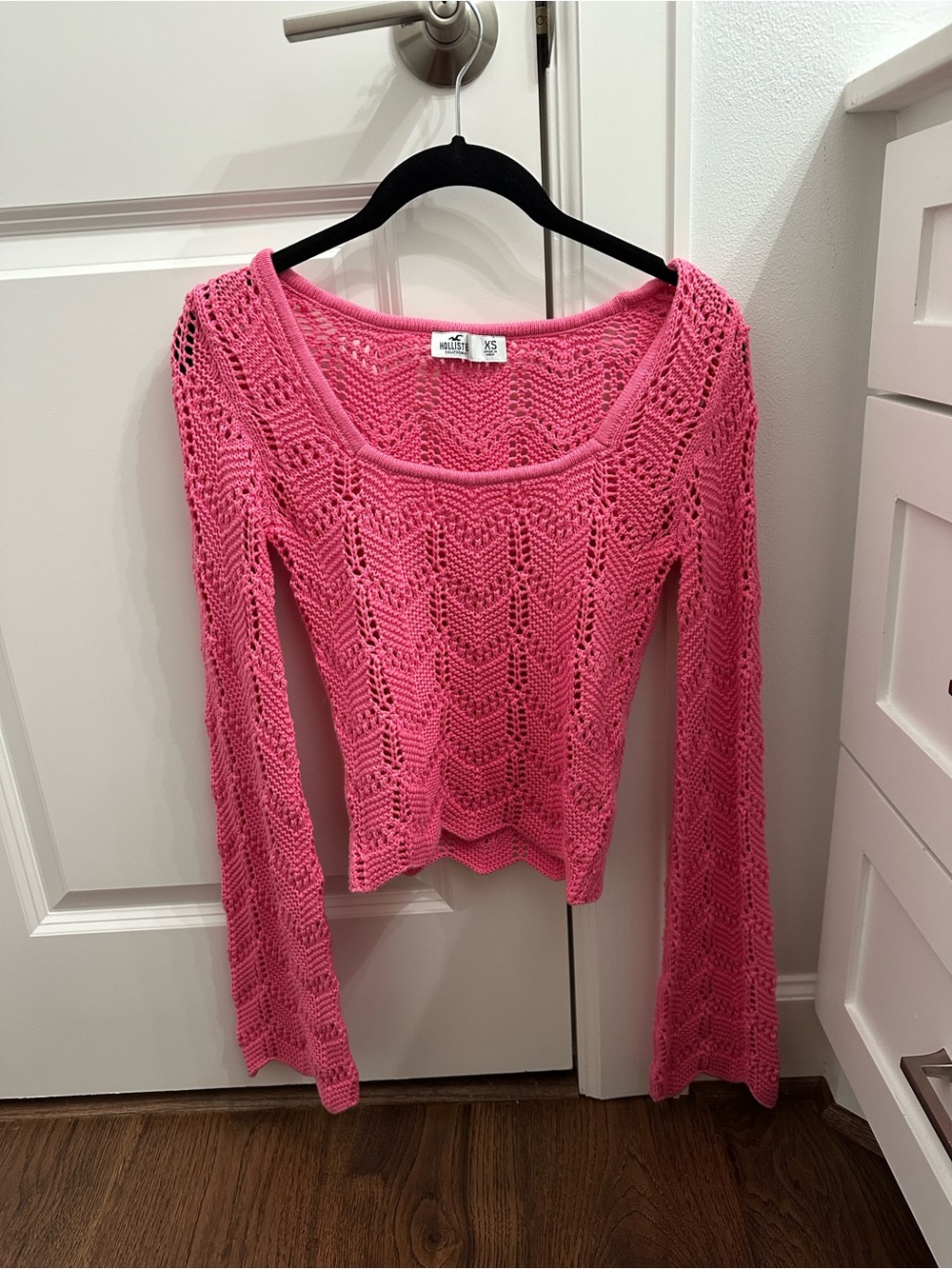Pink Crochet Long-Sleeve Top